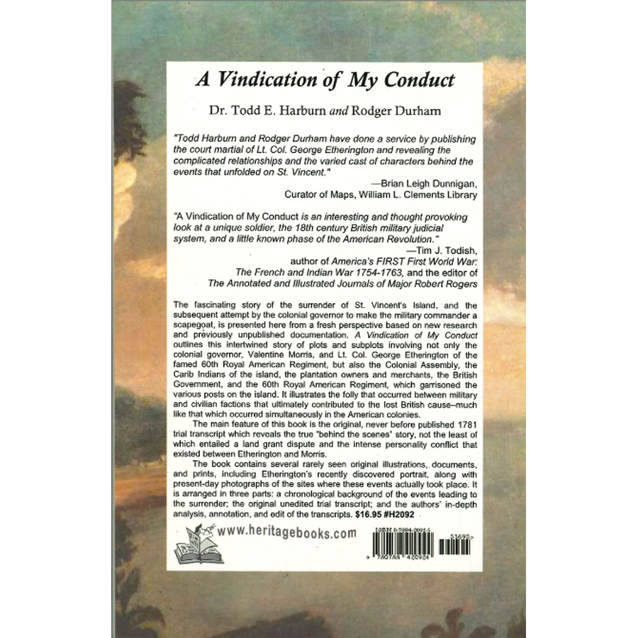 A Vindication of My Conduct: The Court Martial Trial of Lieutenant Colonel George Etherington back cover