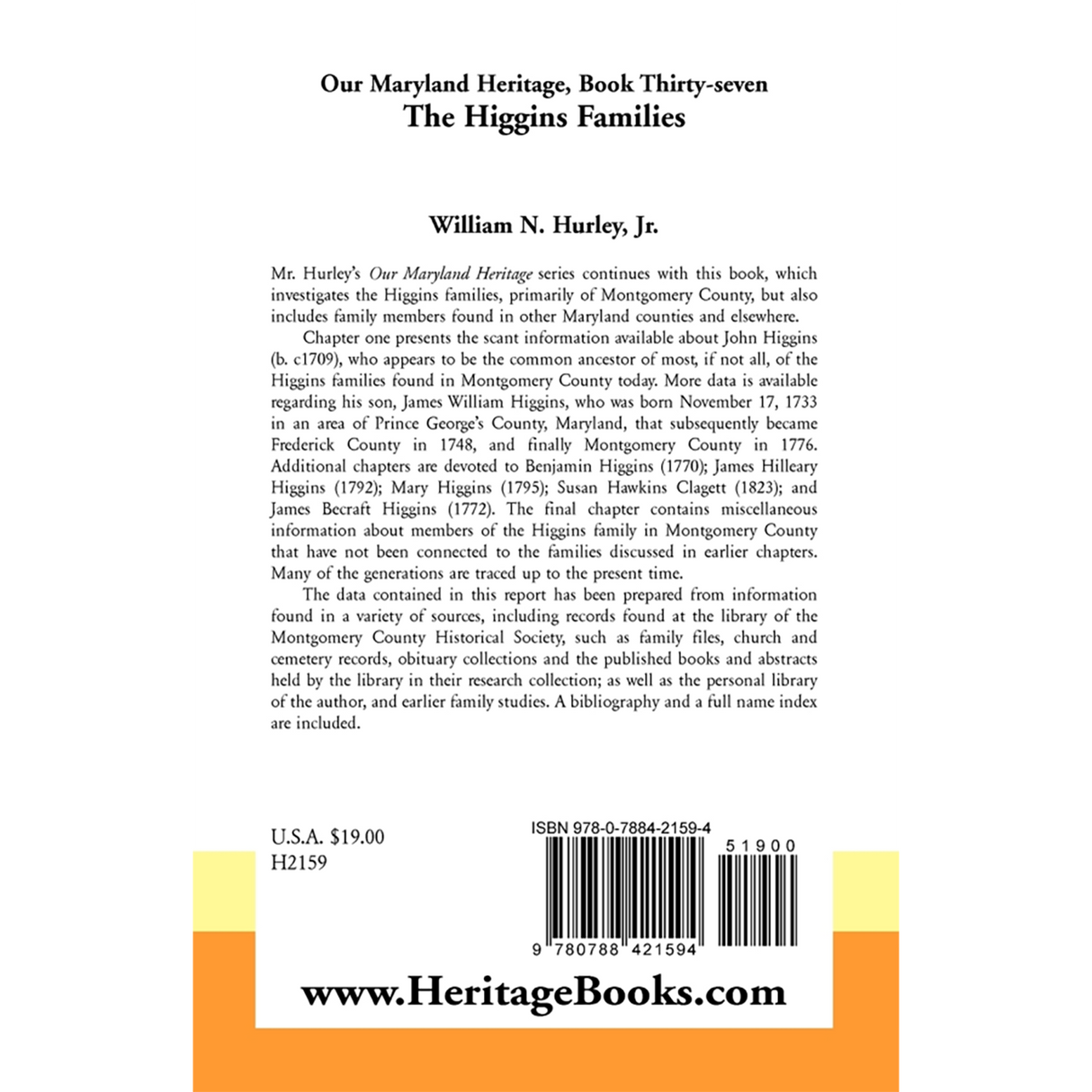 Our Maryland Heritage, Book 37: The Higgins Families back cover