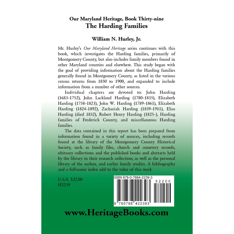 Our Maryland Heritage, Book 39: The Harding Families back cover