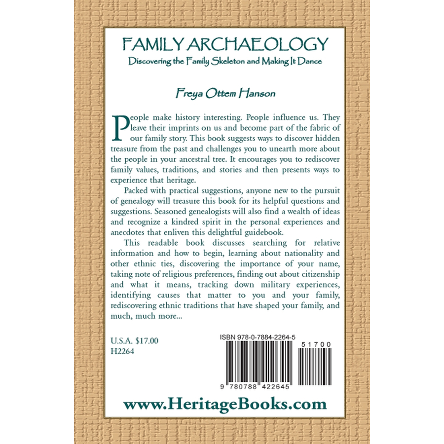 back cover of Family Archaeology: Discovering the Family Skeleton and Making it Dance