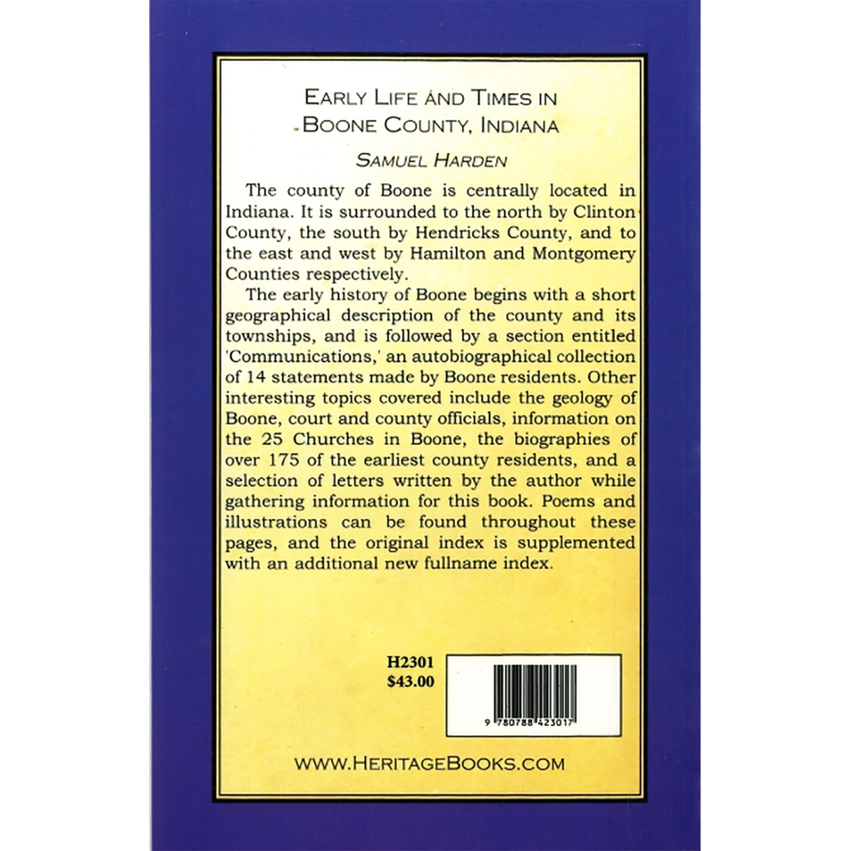 Early Life and Times in Boone County, Indiana back cover