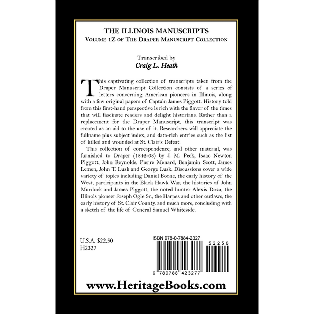The Illinois Manuscripts: Volume 1Z of the Draper Manuscript Collection back cover