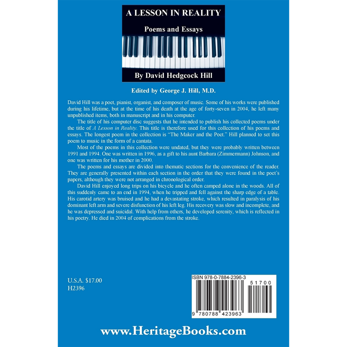 A Lesson in Reality: Poems and Essays back cover