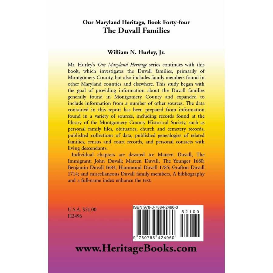 Our Maryland Heritage, Book 44: The Duvall Families back cover