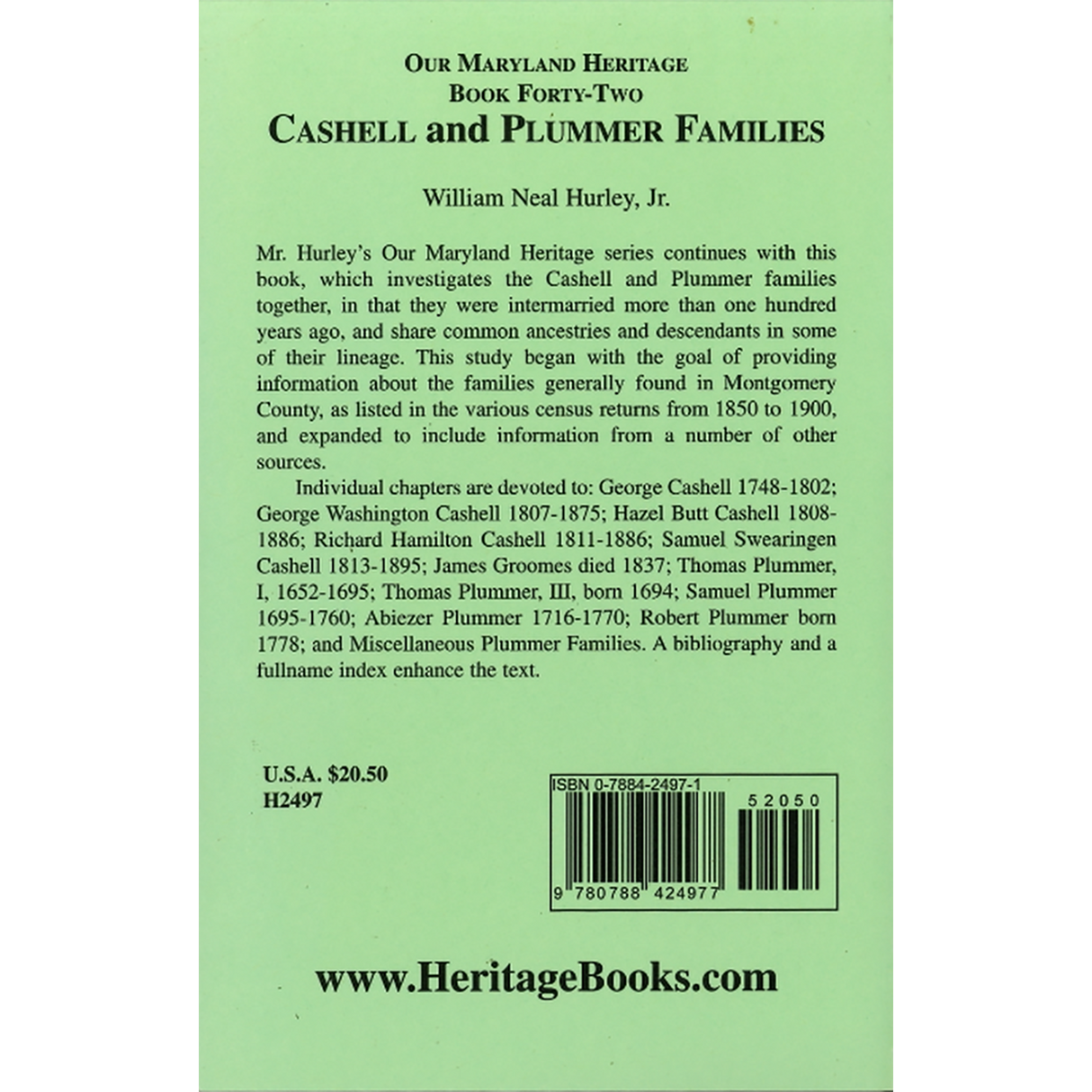 Our Maryland Heritage, Book 42: Cashell and Plummer Families back cover