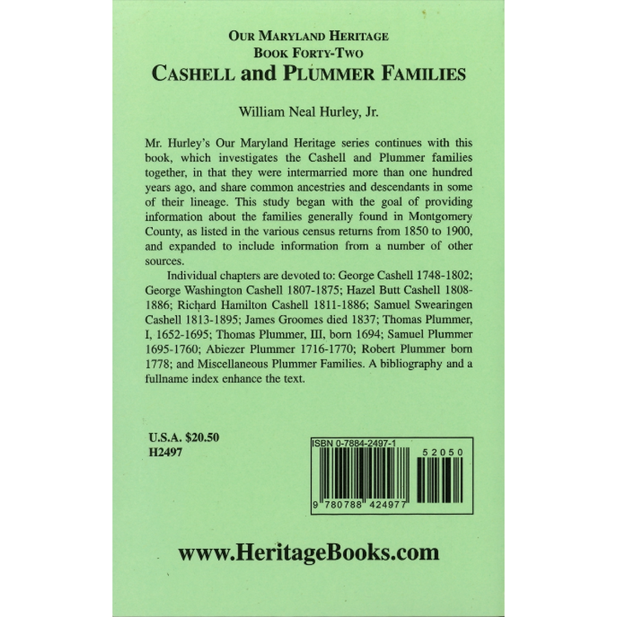 Our Maryland Heritage, Book 42: Cashell and Plummer Families back cover