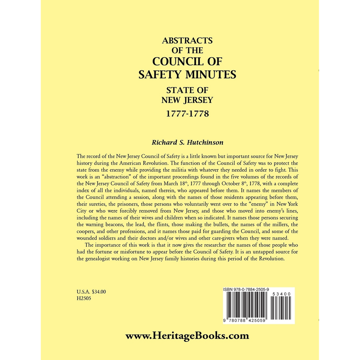 Abstracts of the Council of Safety Minutes, State of New Jersey, 1777-1778 back cover