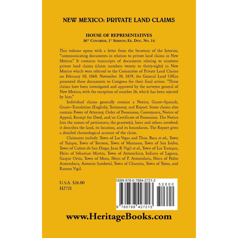 New Mexico Private Land Claims back cover