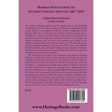 Marriage Notices from the Southern Christian Advocate, 1867-1878 back cover