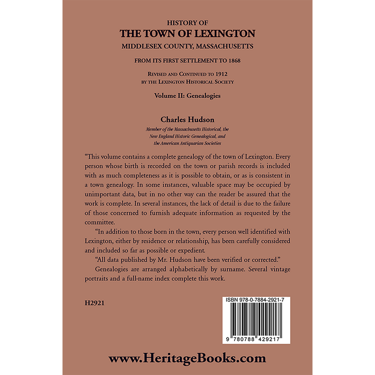 History of the Town of Lexington, Middlesex County, Massachusetts, Genealogies Volume II