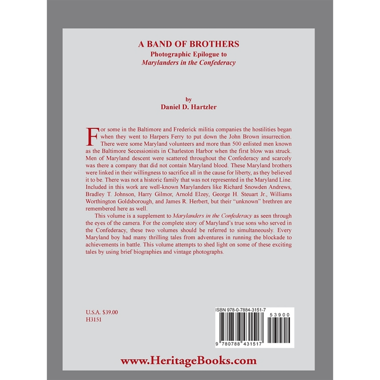 A Band of Brothers: Photographic Epilogue to Marylanders in the Confederacy back cover