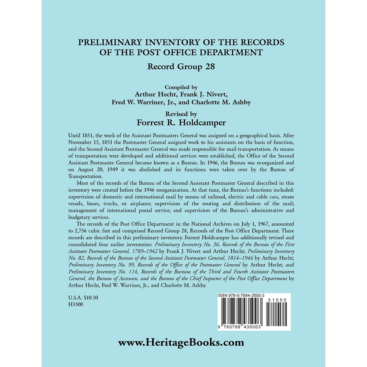 Preliminary Inventory of the Records of the Post Office Department, Record Group 28 back cover