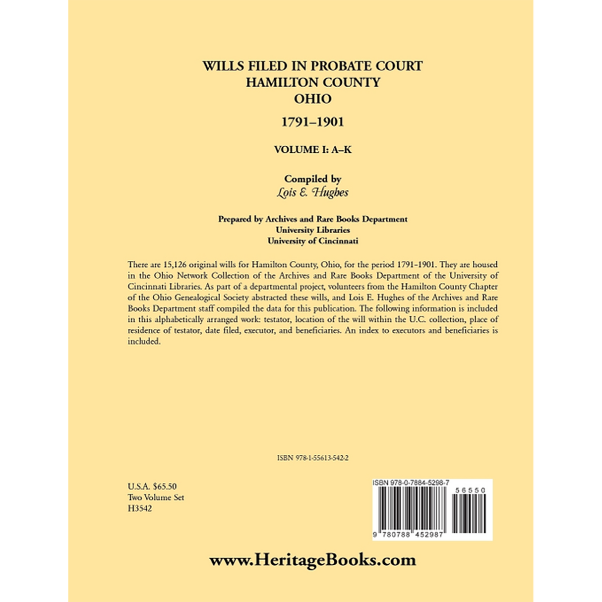 Wills Filed in Probate Court, Hamilton County, Ohio, 1791-1901 Volume 1 back cover