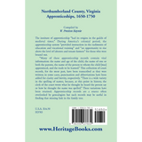 Northumberland County, Virginia Apprenticeships, 1650-1750 back cover