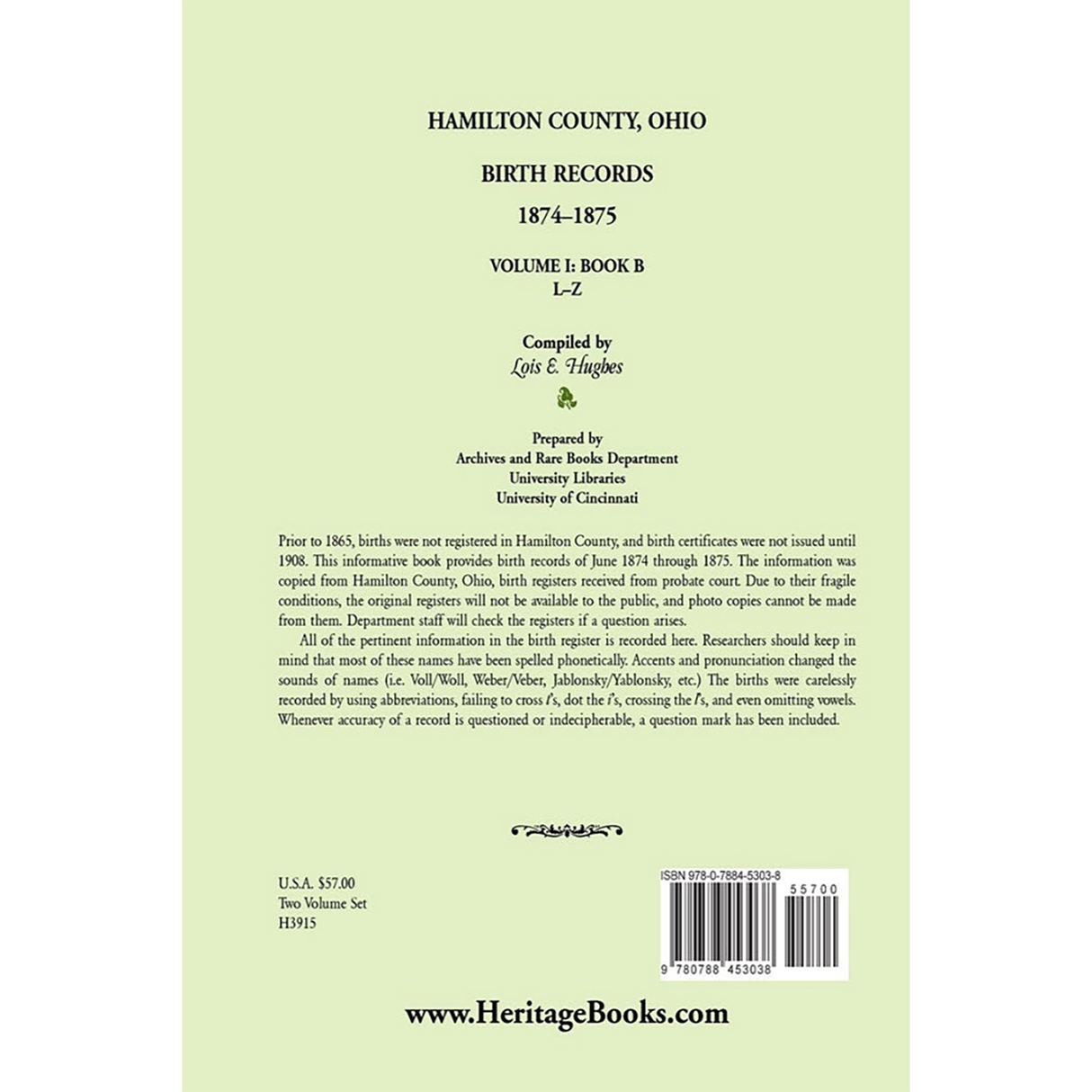 Hamilton County, Ohio Birth Records 1874-1875, Volume 2
