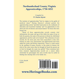 Northumberland County, Virginia Apprenticeships, 1750-1852 back cover