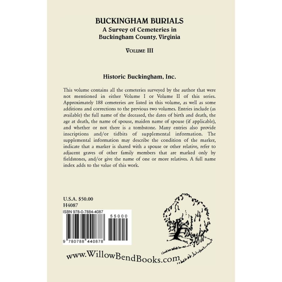 back cover of Buckingham Burials, A Survey of Cemeteries in Buckingham County, Virginia: Volume 3