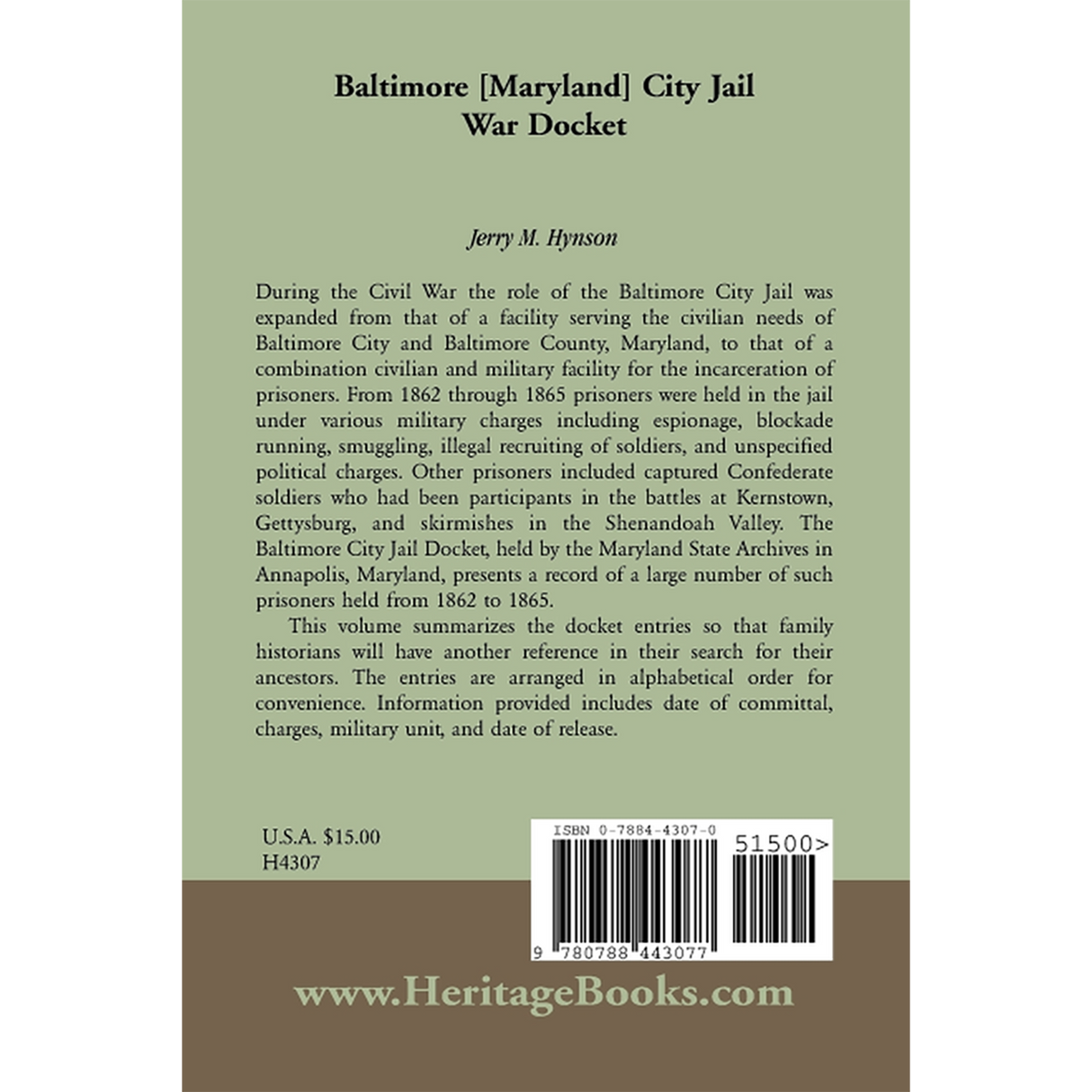 Baltimore [Maryland] City Jail War Docket back cover