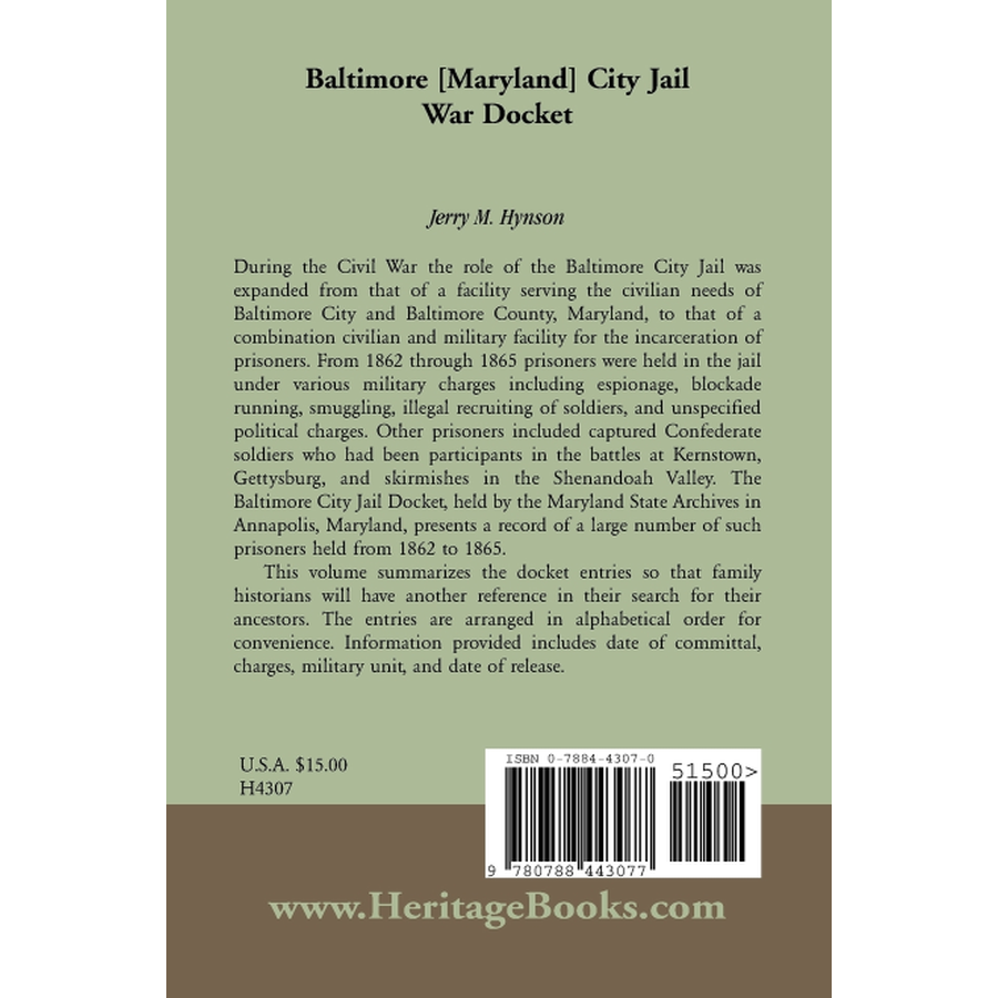 back cover of Baltimore [Maryland] City Jail War Docket