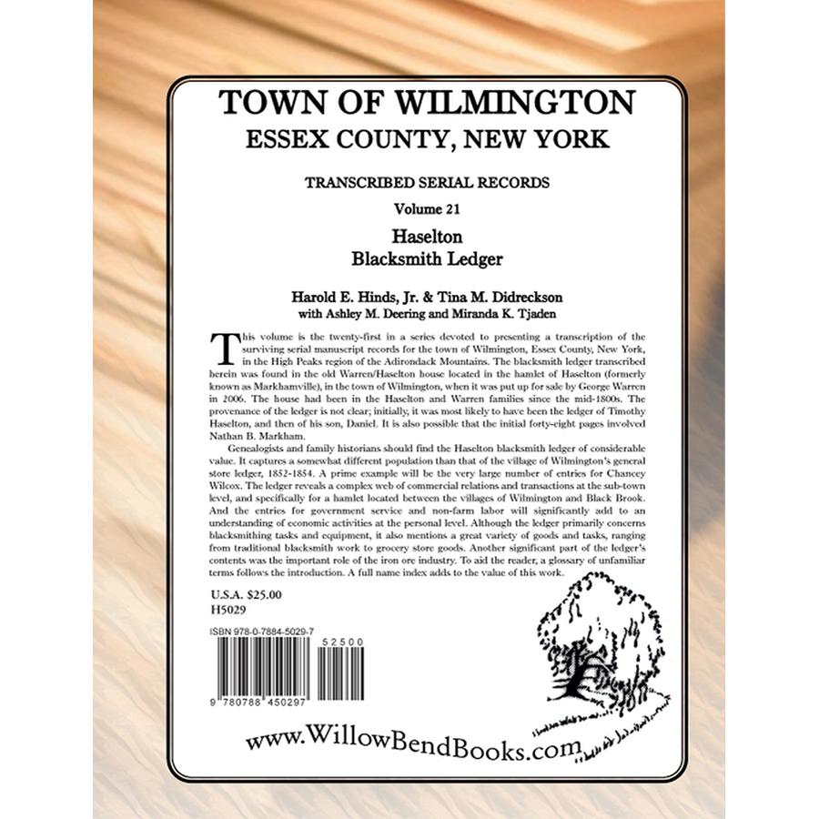 Town of Wilmington, Essex County, New York Transcribed Serial Records, Volume 21: Haselton Blacksmith Ledger back cover