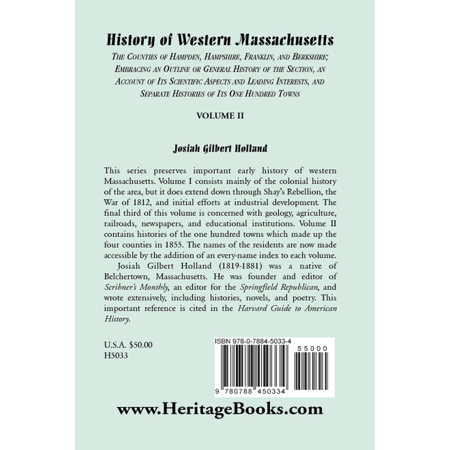 History of Western Massachusetts: Volume 2, Parts III back cover