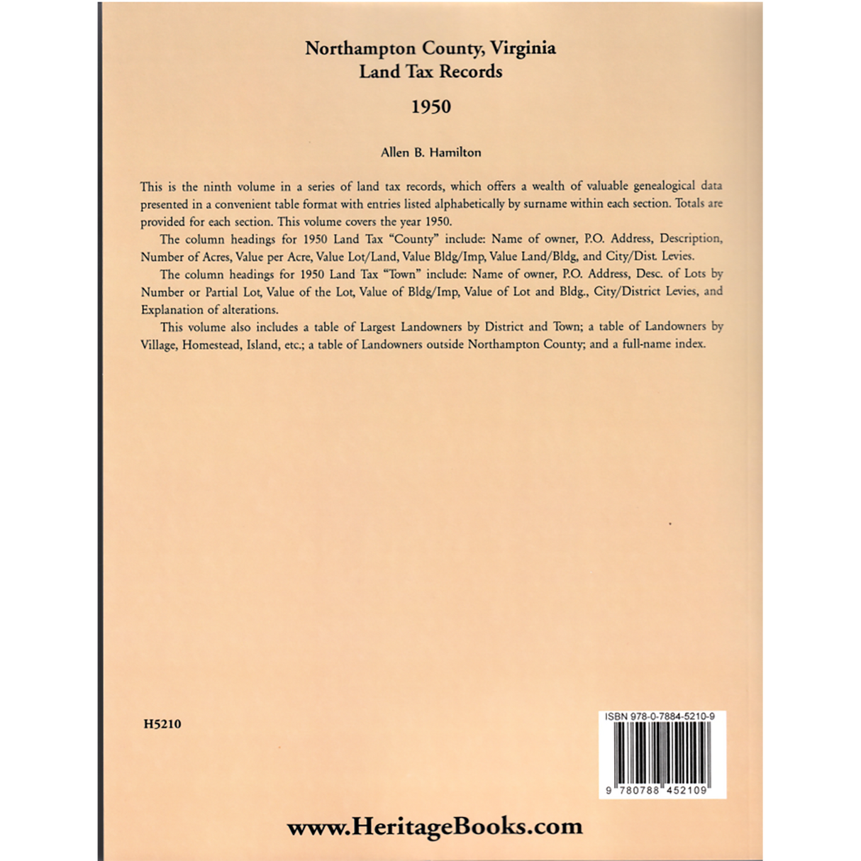 Northampton County, Virginia Land Tax Records: 1950 back cover