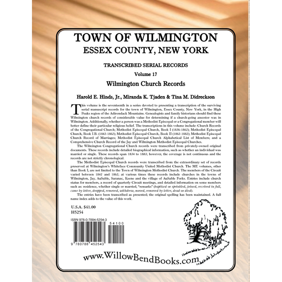 Town of Wilmington, Essex County, New York Transcribed Serial Records, Volume 17: Wilmington Church Records back cover