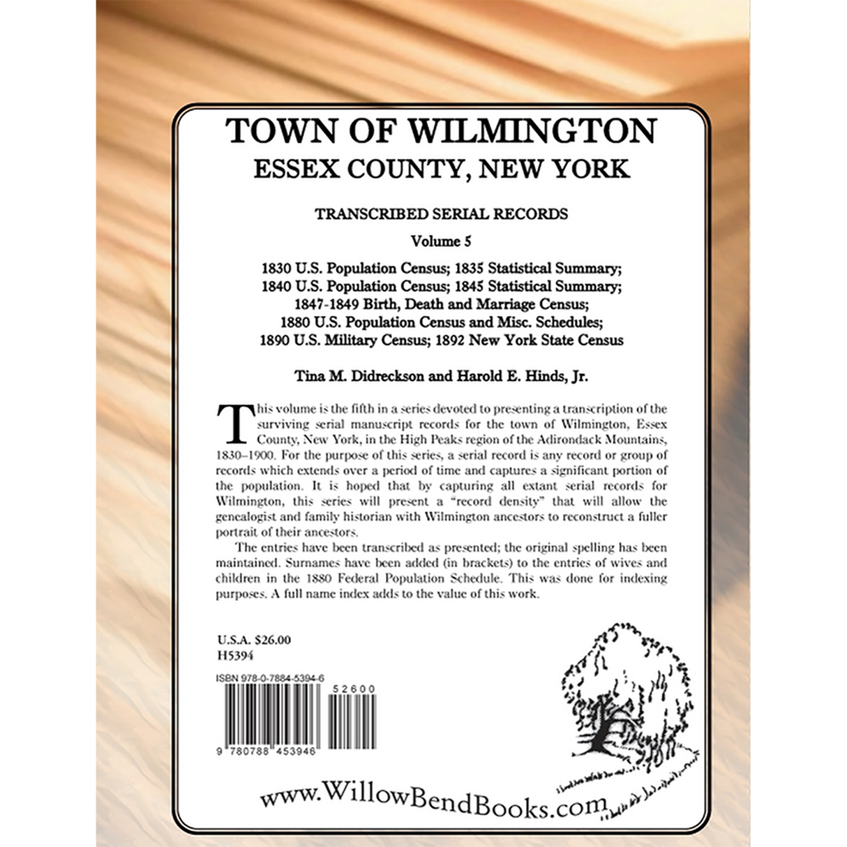 Town of Wilmington, Essex County, New York Transcribed Serial Records, Volume 5 back cover