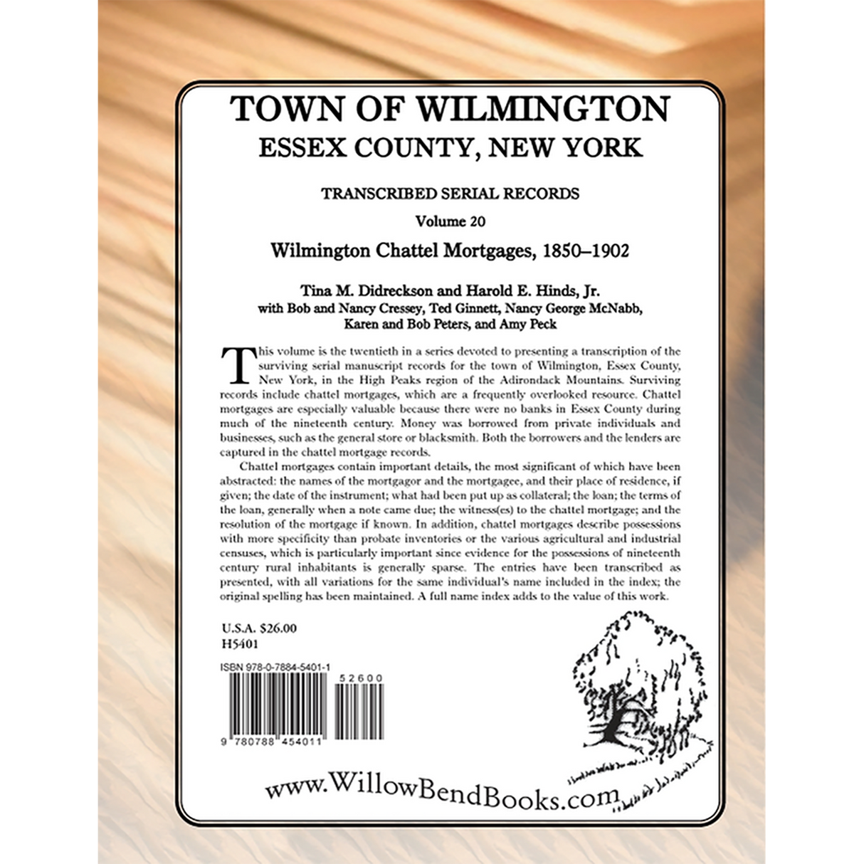 Town of Wilmington, Essex County, New York Transcribed Serial Records, Volume 20: Wilmington Chattel Mortgages, 1850-1902 back cover