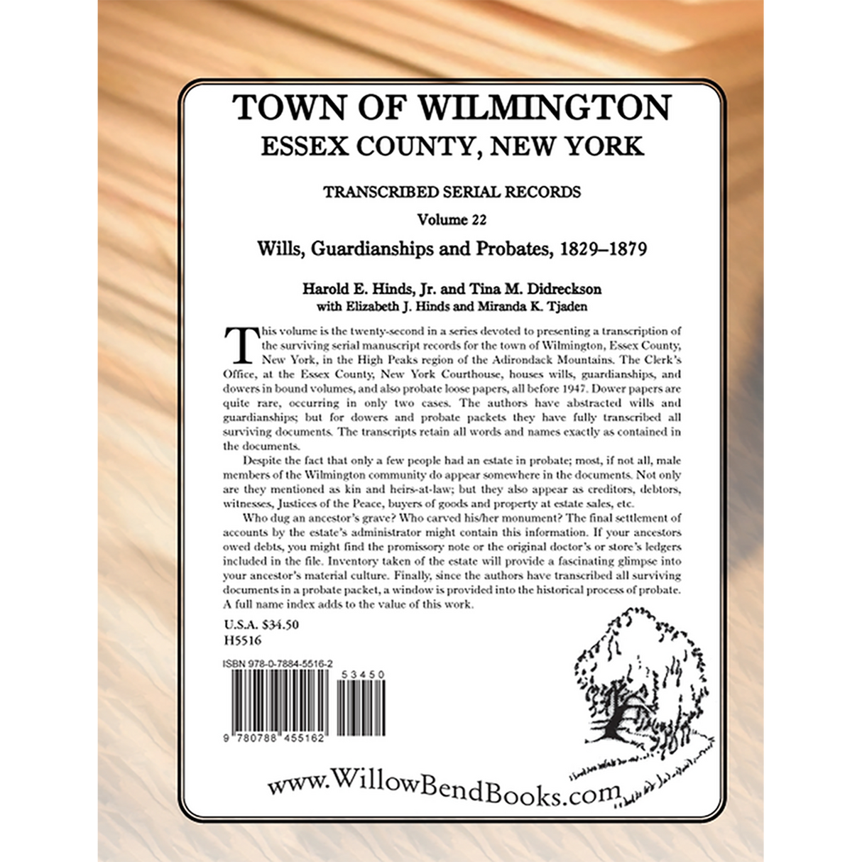 Town of Wilmington, Essex County, New York Transcribed Serial Records, Volume 22: Wills, Guardianships and Probates, 1829-1879 back cover