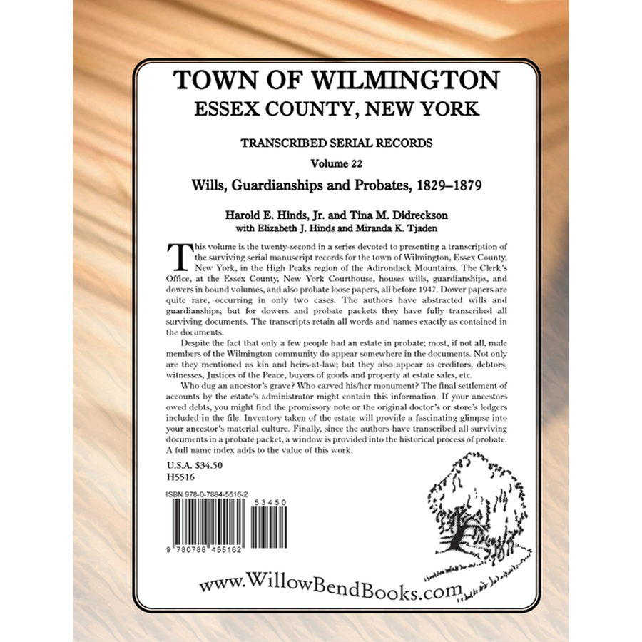 Town of Wilmington, Essex County, New York Transcribed Serial Records, Volume 22: Wills, Guardianships and Probates, 1829-1879 back cover