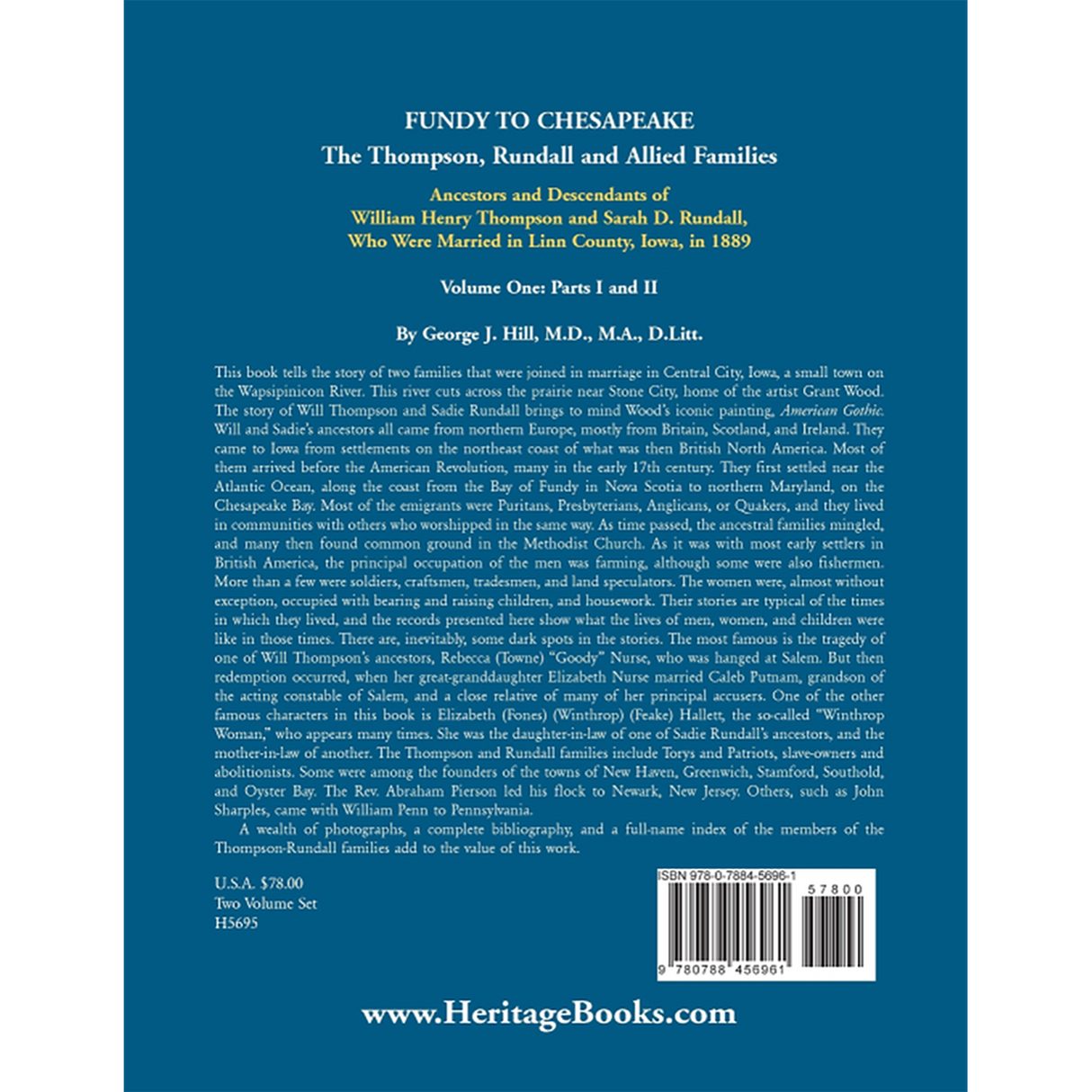 Fundy to Chesapeake: The Thompson, Rundall and Allied Families Volume 1 back cover