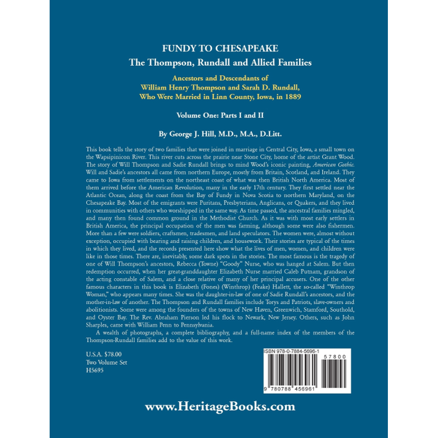 back cover of Fundy to Chesapeake: The Thompson, Rundall and Allied Families Volume 1