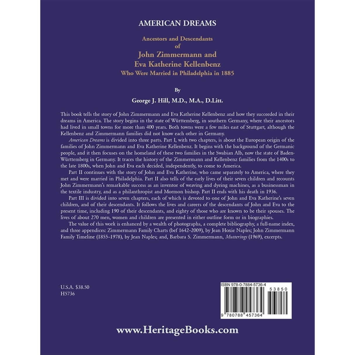 American Dreams: Ancestors and Descendants of John Zimmermann and Eva Katherine Kellenbenz Who Were Married in Philadelphia in 1885 back cover