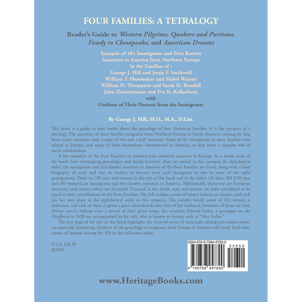 Four Families: A Tetralogy, Synopsis of 481 Immigrants to America, With Some of Their Descendants and European Ancestors back cover
