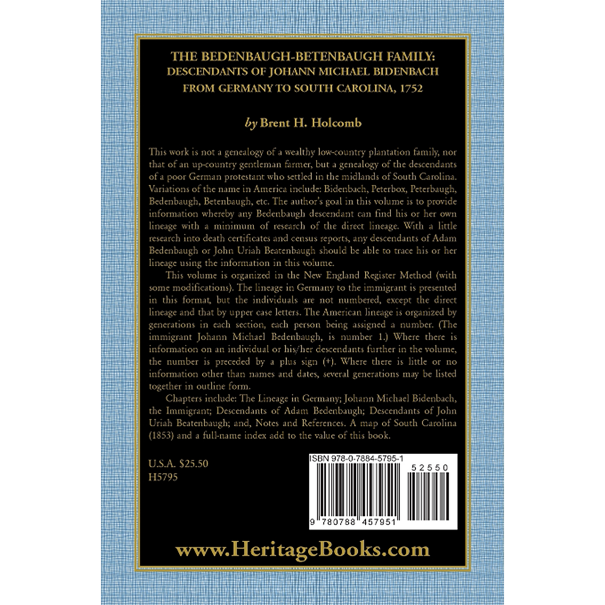 The Bedenbaugh-Betenbaugh Family: Descendants of Johann Michael Bidenbach from Germany to South Carolina, 1752 back cover