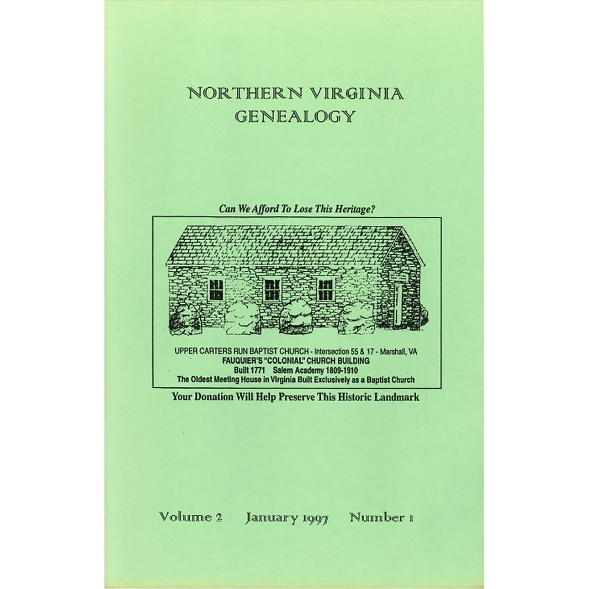 Northern Virginia Genealogy: Volume 2 Number 1, January 1997