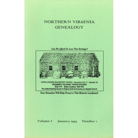 Northern Virginia Genealogy: Volume 2 Number 1, January 1997