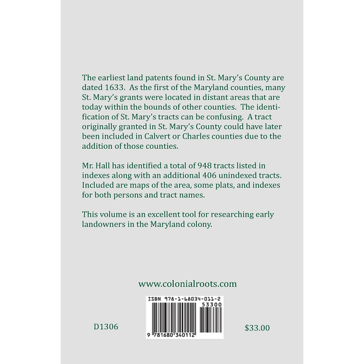 Early Landowners of Maryland, Volume 5: St. Mary's County, 1633-1710 back cover