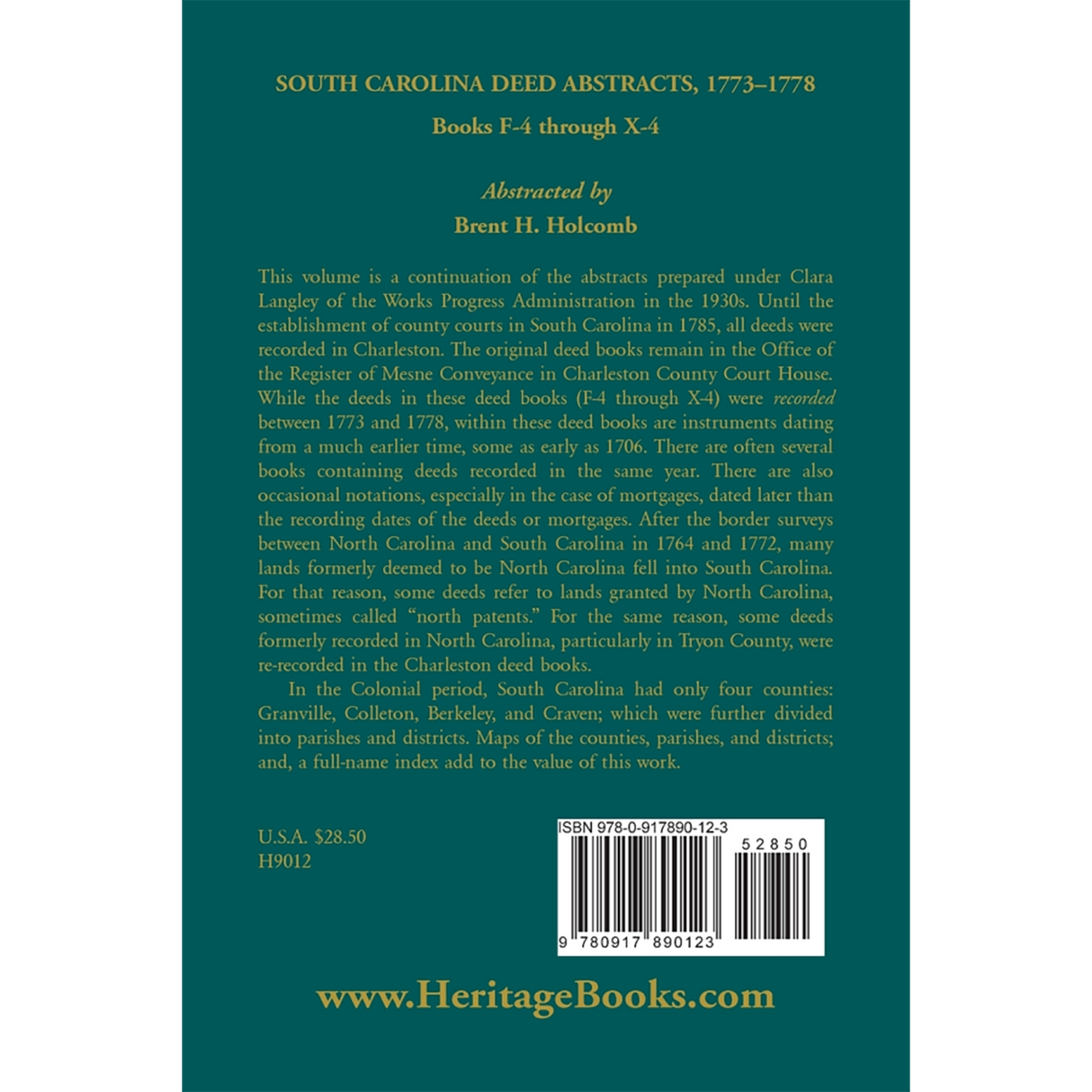 South Carolina Deed Abstracts, Books F-4 through X-4, 1773-1778 back cover