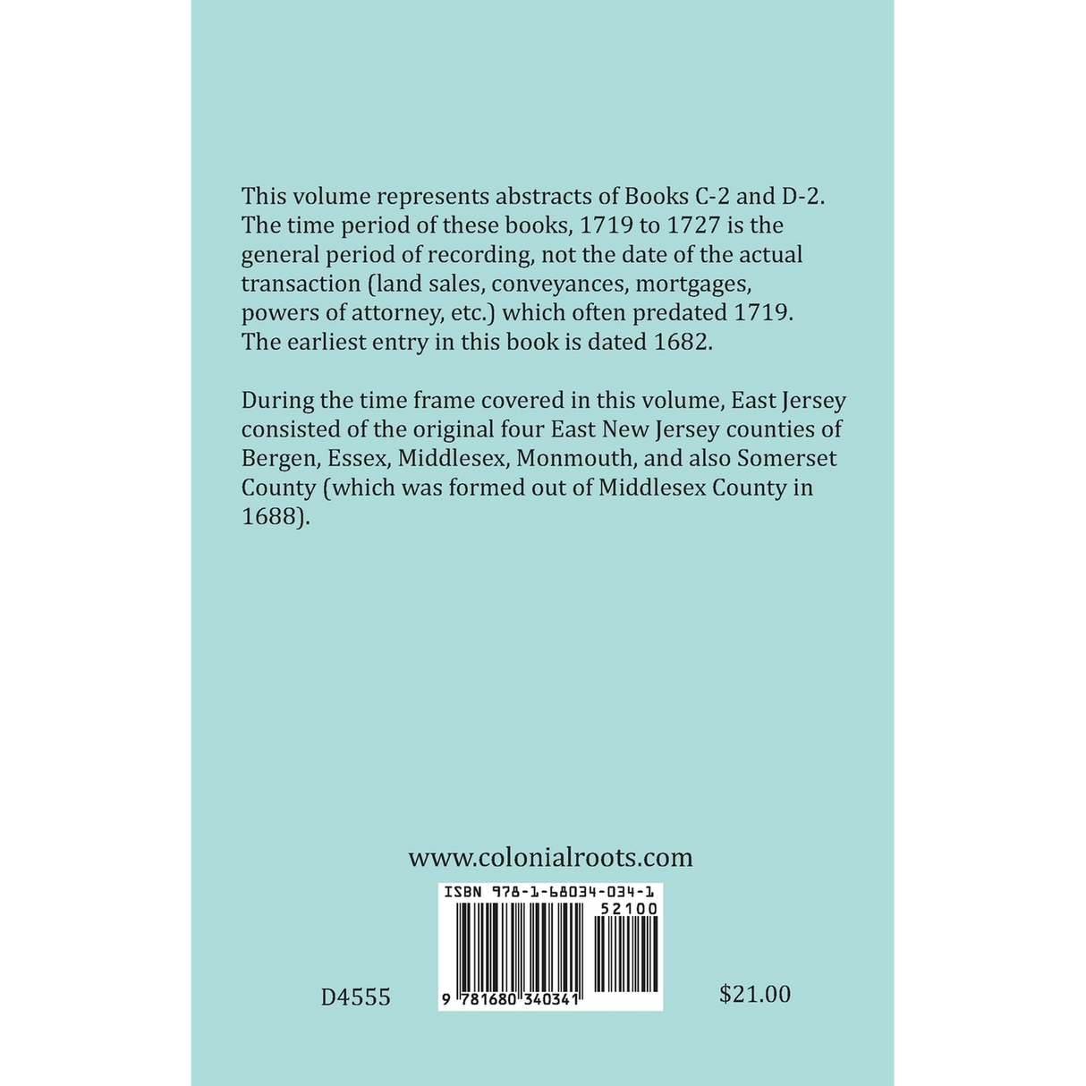 East New Jersey Land Records, 1719-1727, Books C-2 and D-2 back cover