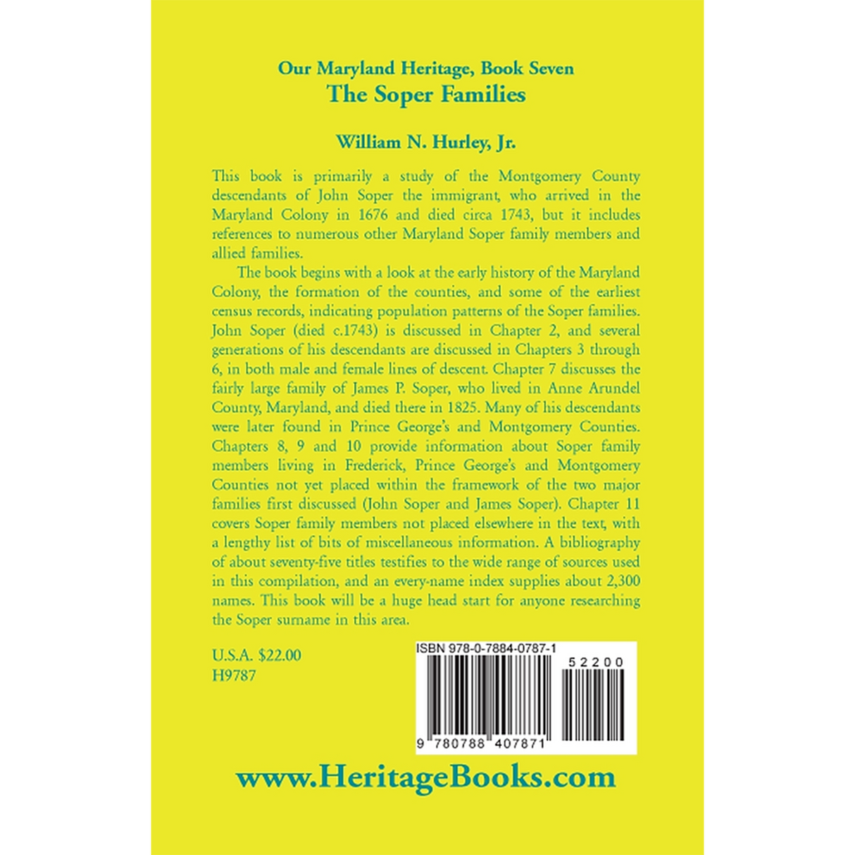 Our Maryland Heritage, Book 7: The Soper Family back cover