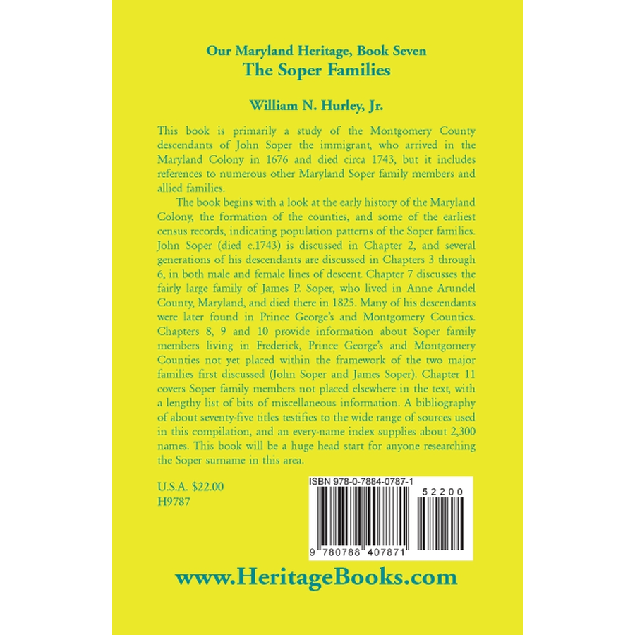 back cover of Our Maryland Heritage, Book 7: The Soper Family