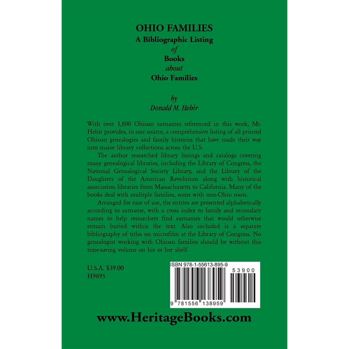 Ohio Families: A Bibliographic Listing of Books About Ohio Families back cover
