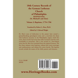 18th Century Records of the German Lutheran Church at Philadelphia, Pennsylvania (St. Michael's and Zion): Volume 2, Baptisms 1770-1786 back cover