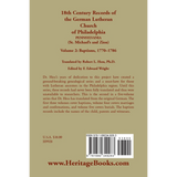 18th Century Records of the German Lutheran Church at Philadelphia, Pennsylvania (St. Michael's and Zion): Volume 2, Baptisms 1770-1786 back cover