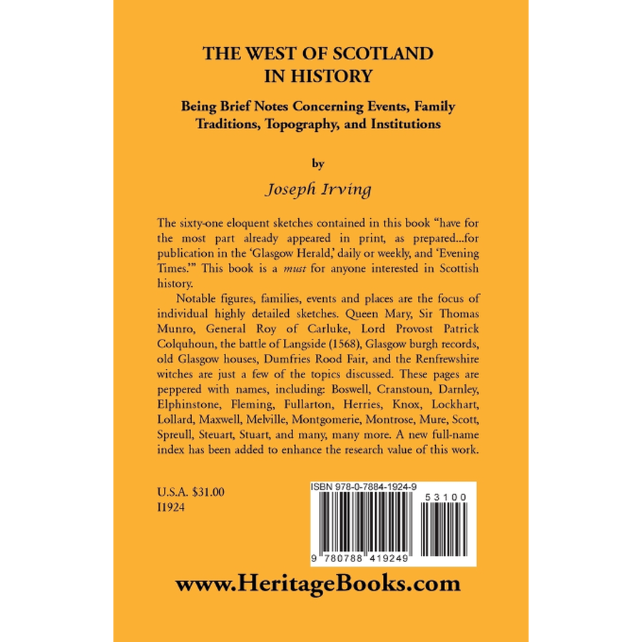 back cover of The West of Scotland in History: Being Brief Notes Concerning Events, Family Traditions, Topography, and Institutions