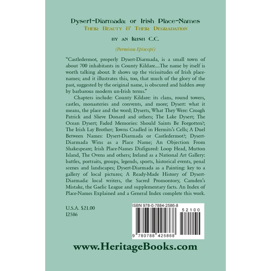 back cover of Dysert-Diarmada; or Irish Place-Names Their Beauty and Their Degradation