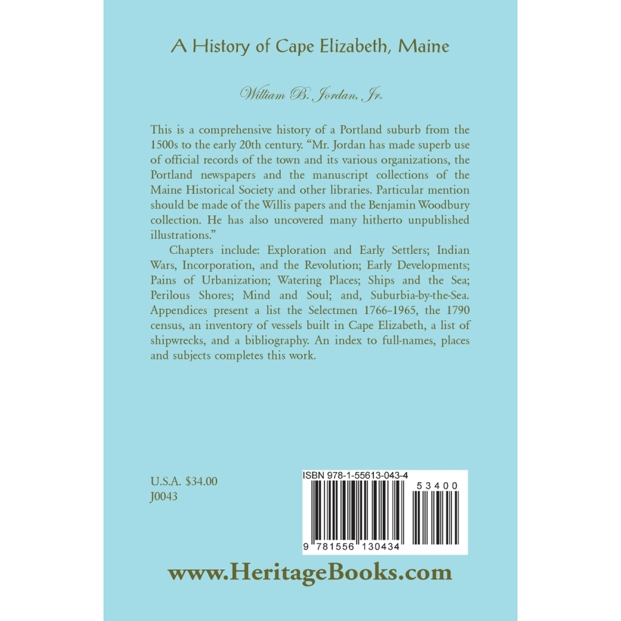 A History of Cape Elizabeth [Cumberland County], Maine back cover