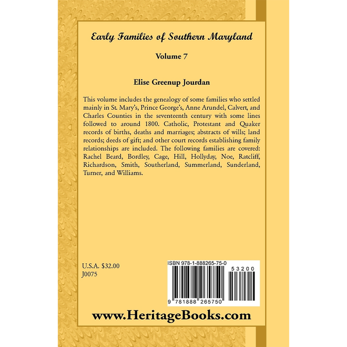 Early Families of Southern Maryland: Volume 7 back cover